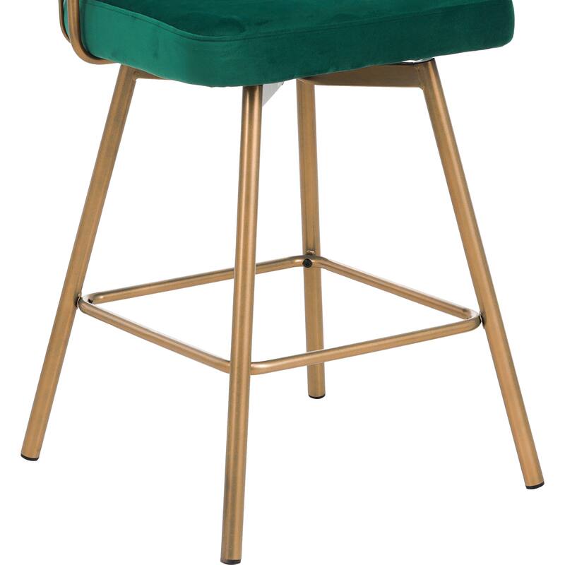 Roomfitters 26-Inch Swivel Counter Height Bar Stools Set of 2, Modern Industrial Upholstered Bucket Seat with Golden Legs, Green