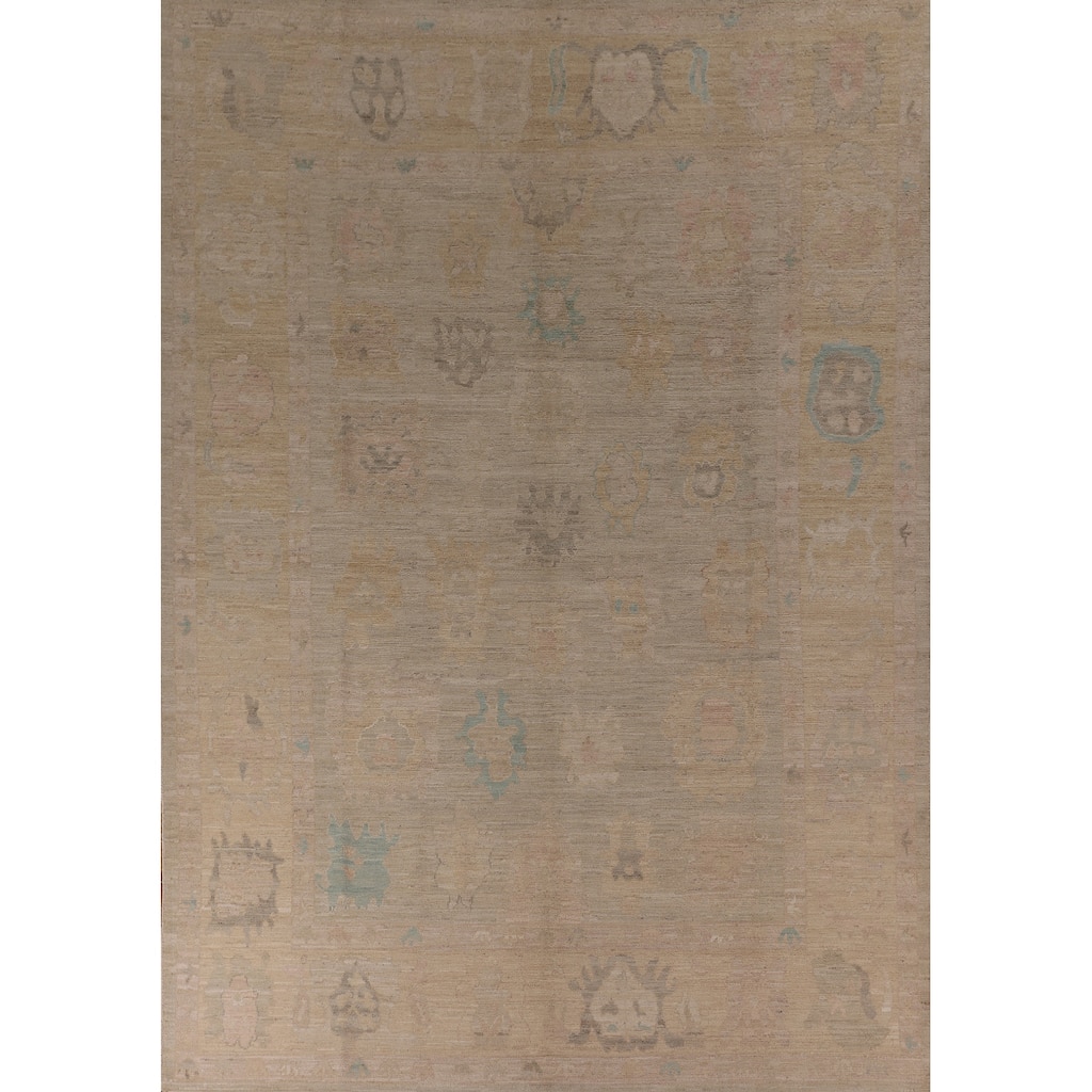 Vegetable Dye Oushak Area Rug Handmade Floral Wool Carpet - 9'2" x 12'2"