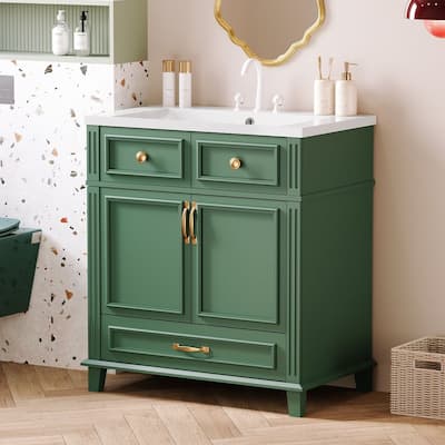 30'' Bathroom Vanity with Top Sink, Bathroom Storage Cabinet with Solid Wood Frame and Soft Closing Doors