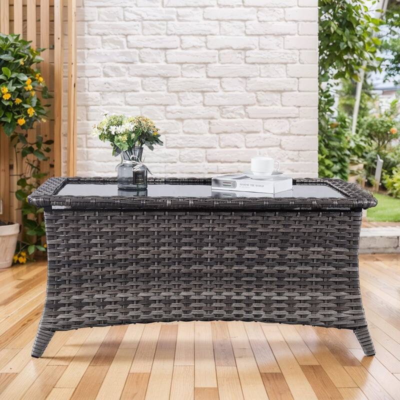 Elegant Wicker Outdoor Coffee Table with Storage