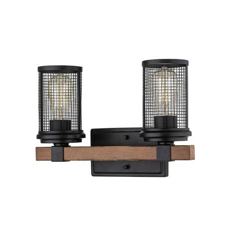 Millennium Lighting Mesa 2 Light Matte Black/Wood Grain Bathroom Vanity Fixture