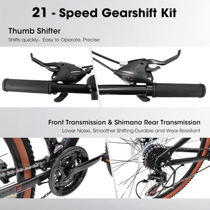 24 Inch Teen Mountain Bike with High Carbon Steel Frame, Disc Brakes and Brown Edge Tires, for School and Outdoor