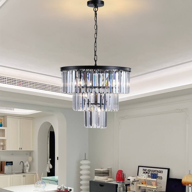 20" Chrome Crystal Chandelier with Adjustable Height, Modern Ceiling Light Fixture for Living Room, Dining Room, Staircase