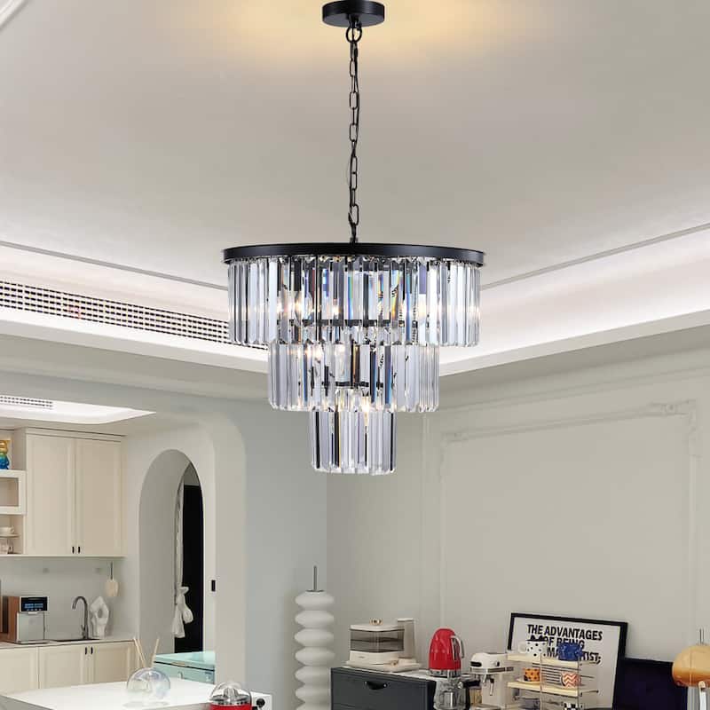 Black Luxury Crystal Chandelier Modern Chandeliers Lights Fixture Hanging Pendant Light Fixture Dia 19.7 Inch-Black