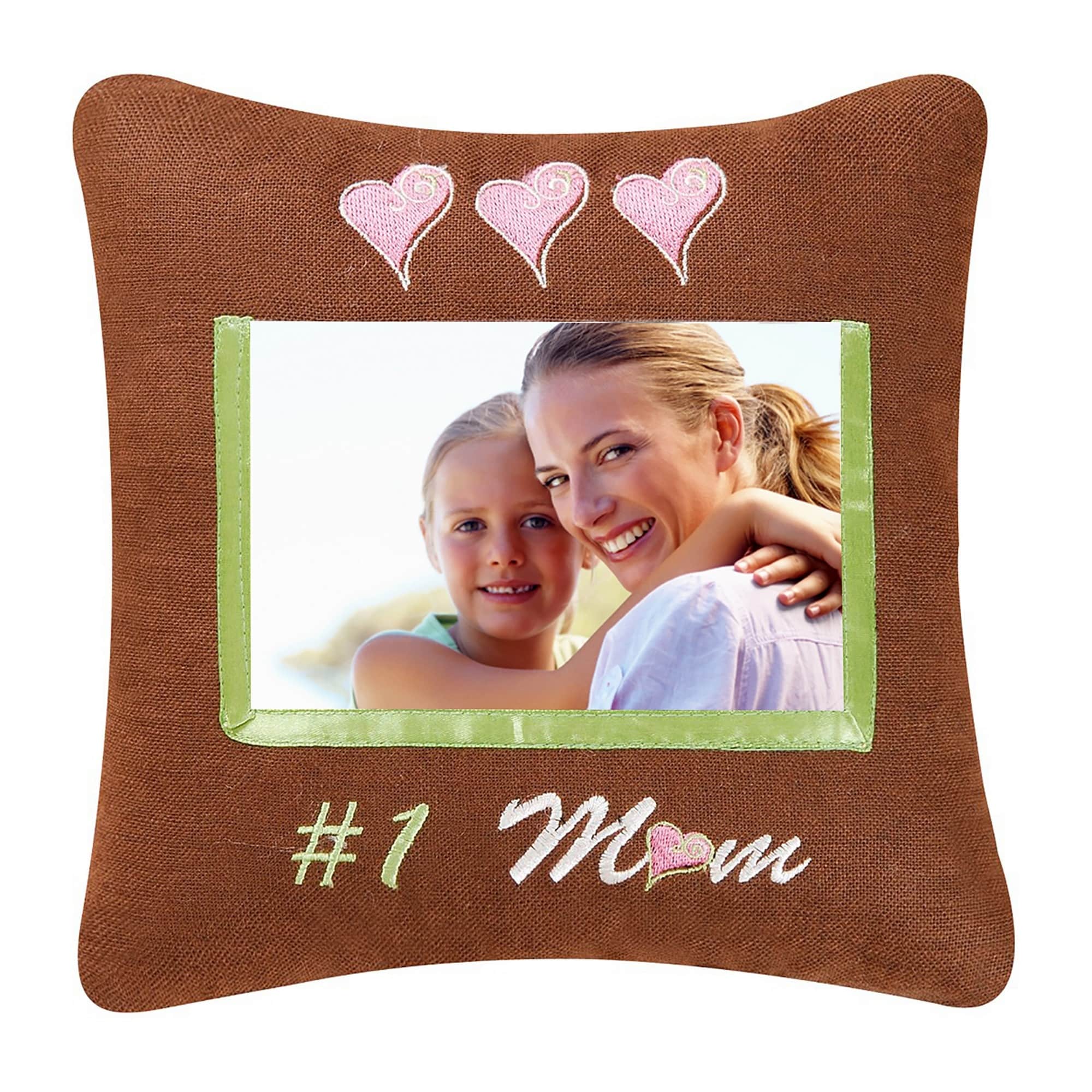 Number 1 Mom Embroidered Photo Mini Pillow