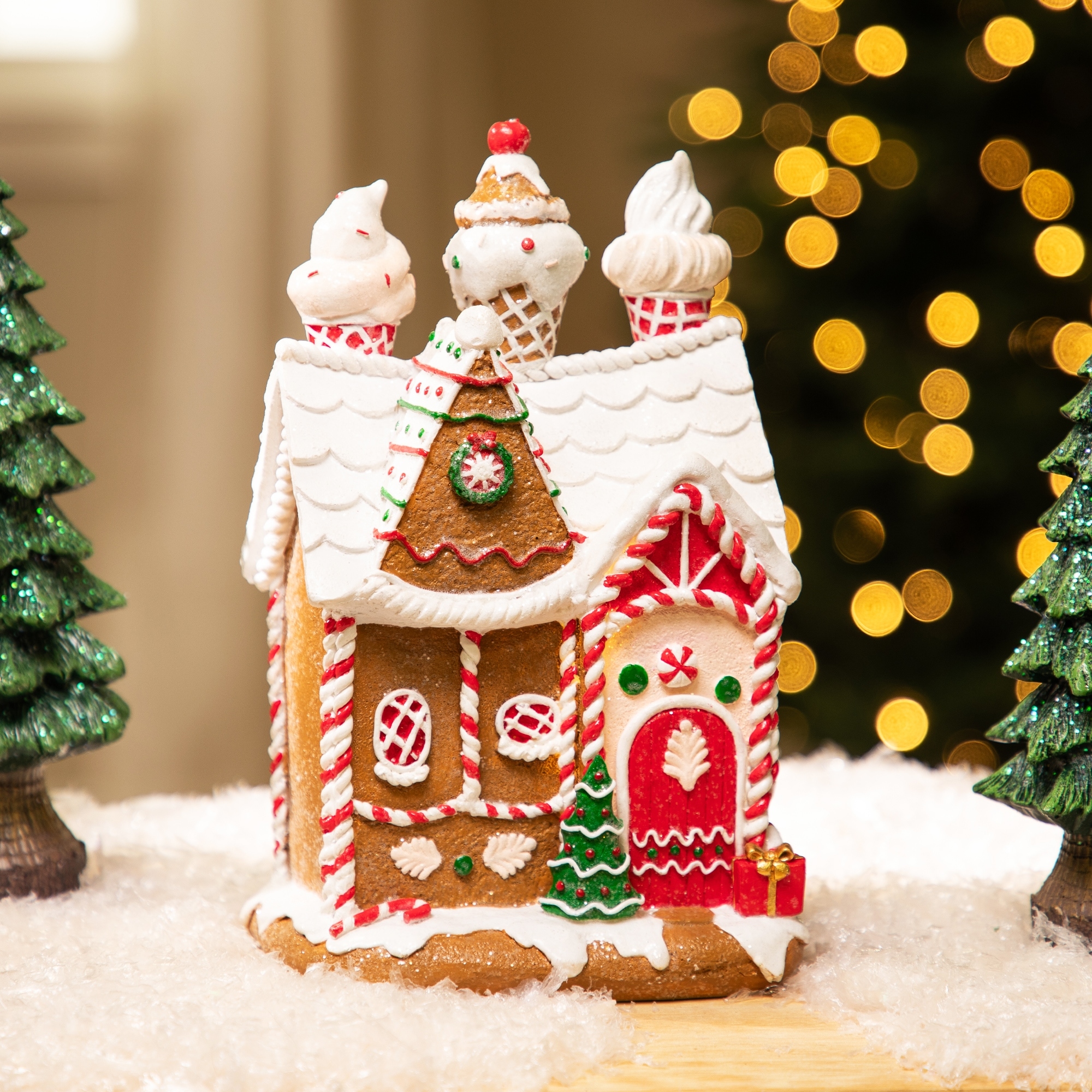 Lighted Candy Cane Ice Creamery Gingerbread House Christmas Decoration - 10"