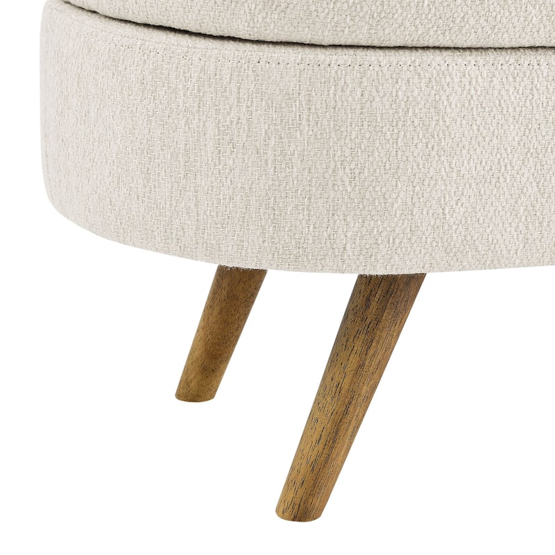 Storage Bench Modern Linen Fabric Ottoman Footstool with Solid Wood Legs Oval Storage Entry Bench Seat for Living Room Bedroom