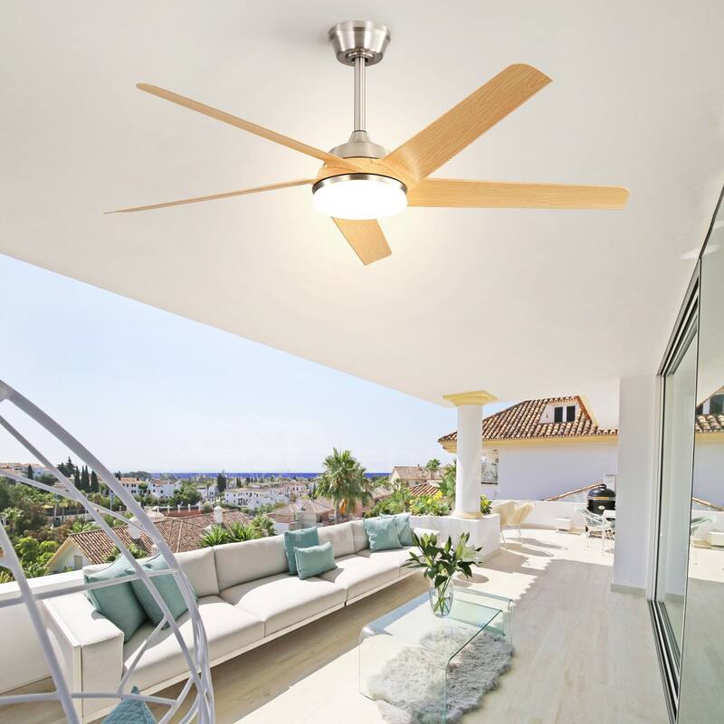 52 Inch Brushed Nickel Ceiling Fan with Dimmable LED Light and Remote Control, Quiet Reversible DC Motor Ceiling Fan Chandelier