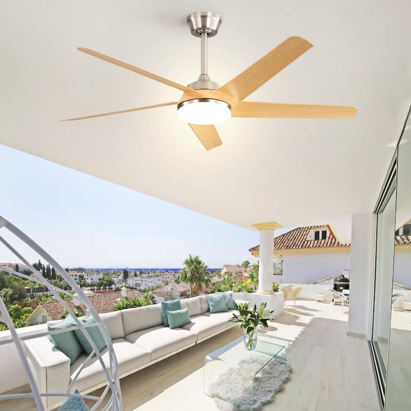 52 Inch Modern Ceiling Fan with Dimmable LED Light and Remote Control - Brushed Nickel
