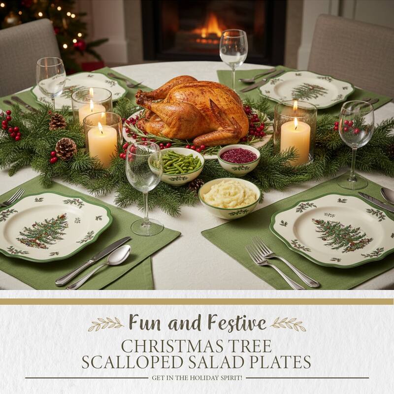 Spode Christmas Tree Scalloped Set of 4 Salad Plates