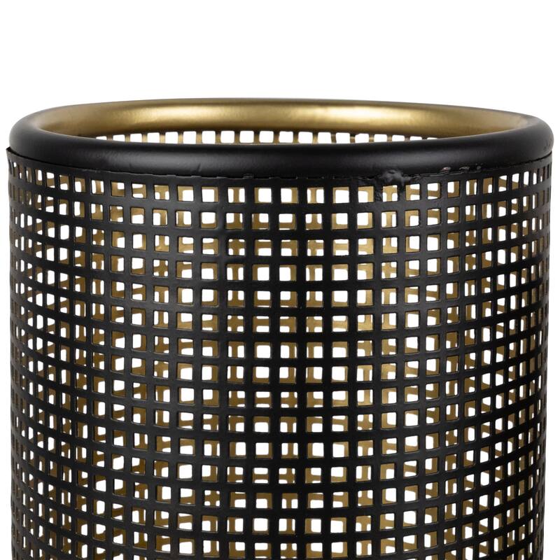 Iron Grid Pillar Candle Holders - 12" - Black Gold Finish - Set of 3