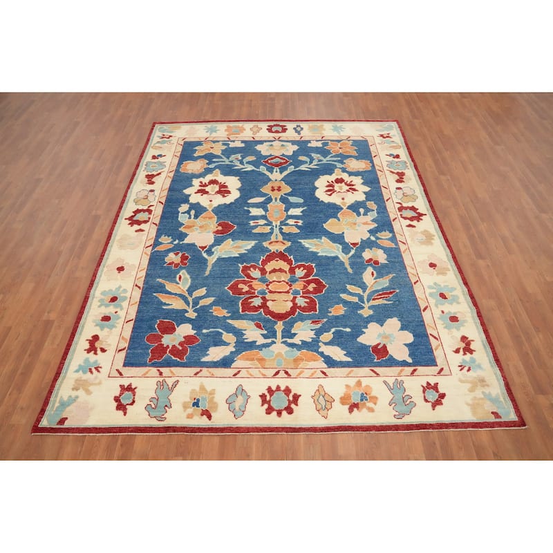 Hand Knotted Oriental 100% Wool Carpet Transitional Floral Navy Blue & Blues Oushak Area Rug - 10' 3'' X 8' 2''