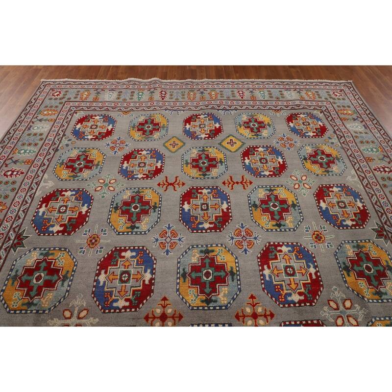 All-Over Gray Kazak Oriental Area Rug Hand-Knotted Wool Carpet - 8'5" x 11'9"