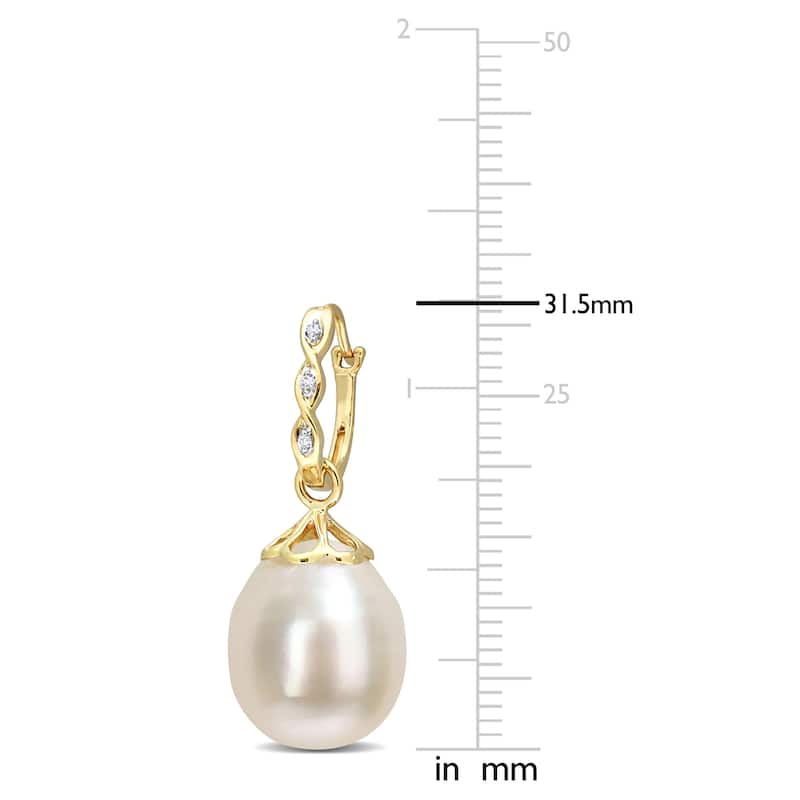 Miadora 9-9.5mm South Sea Cultured Pearl and Diamond Accent Drop Earrings in 14k Yellow Gold