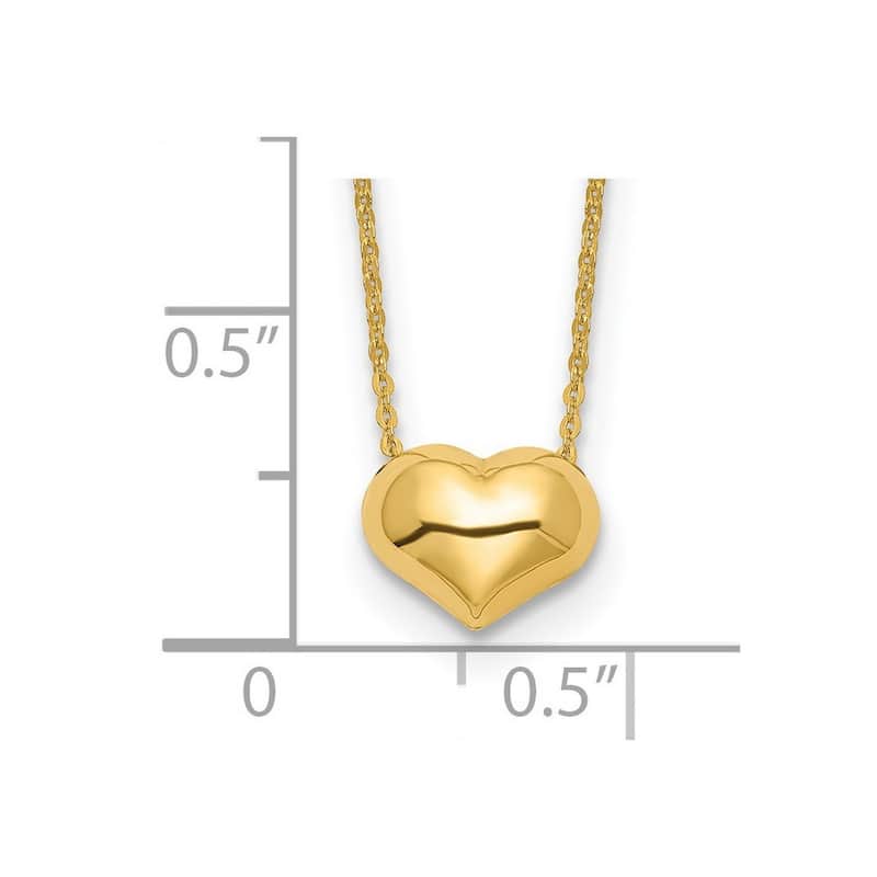 Curata 14k Yellow Gold Polished Puffed Dainty Heart Necklace, 16.5"