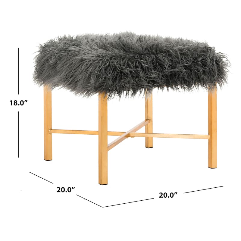 SAFAVIEH Sherri Grey Faux Sheepskin X- Square Bench - 20" W x 20" D x 18" H - 20Wx20Dx18H
