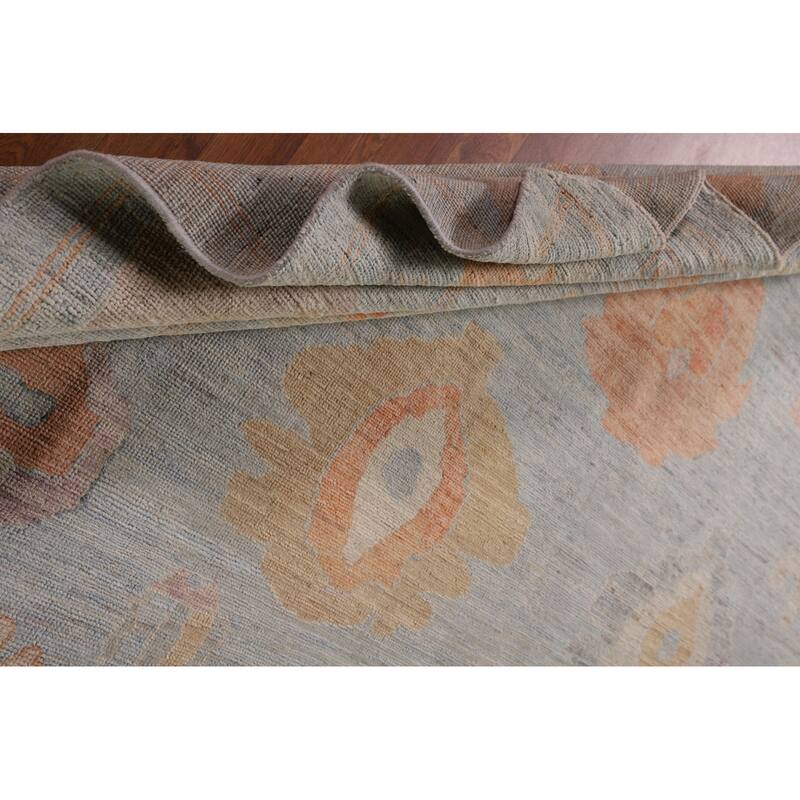 Vegetable Dye Blue Oushak Turkish Area Rug Handmade Wool Carpet - 9'4" x 11'10"