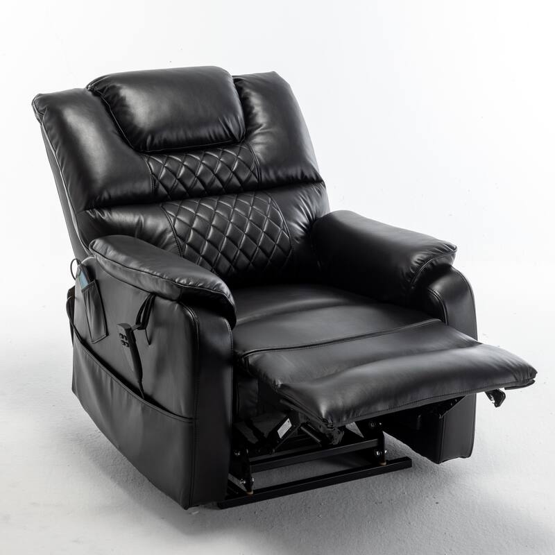 Beige Oversized Electric Recliner with OKIN Motor, 180° Lay Flat Function, Extra-Wide Seat, and Side Storage Pockets