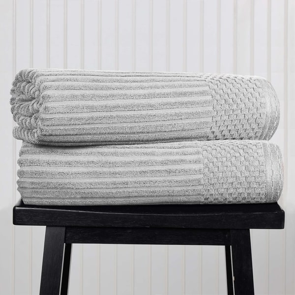 Superior Soho Ribbed Cotton Bath Sheet Set of 2 - Silver