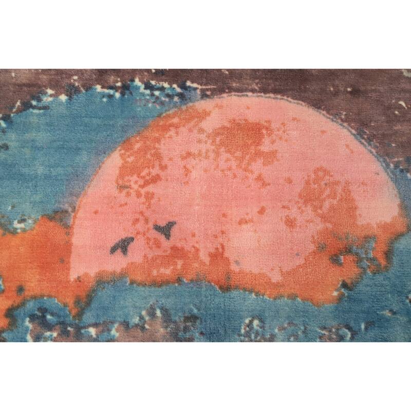 Hand Knotted Oriental Viscose Silk Carpet Modern Pictorial Pink Abstract Area Rug - 7' 3'' X 5' 5''