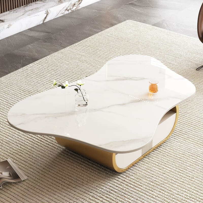 Modern Butterfly Sintered Stone Top Coffee Table with Storage