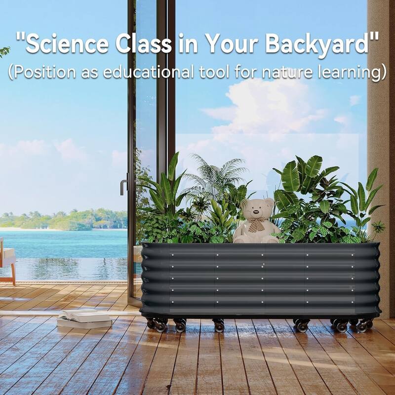 94x24x20in Galvanized Raised Garden Bed with Wheels and Water Reservoir Portable Rolling Elevated Raised Garden Bed Gray