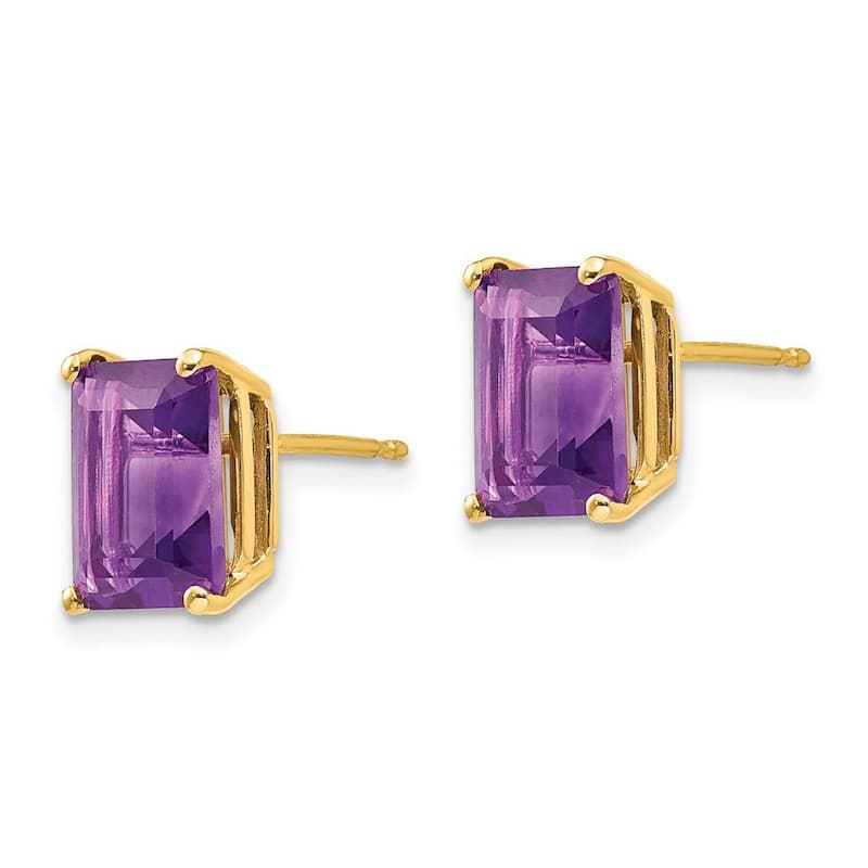 Curata 14k Yellow or White Gold 9x7mm Emerald Cut Natural Gemstone Earrings