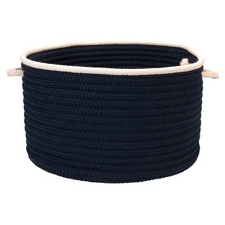 22" Navy Blue and White Handmade Braided Round Basket