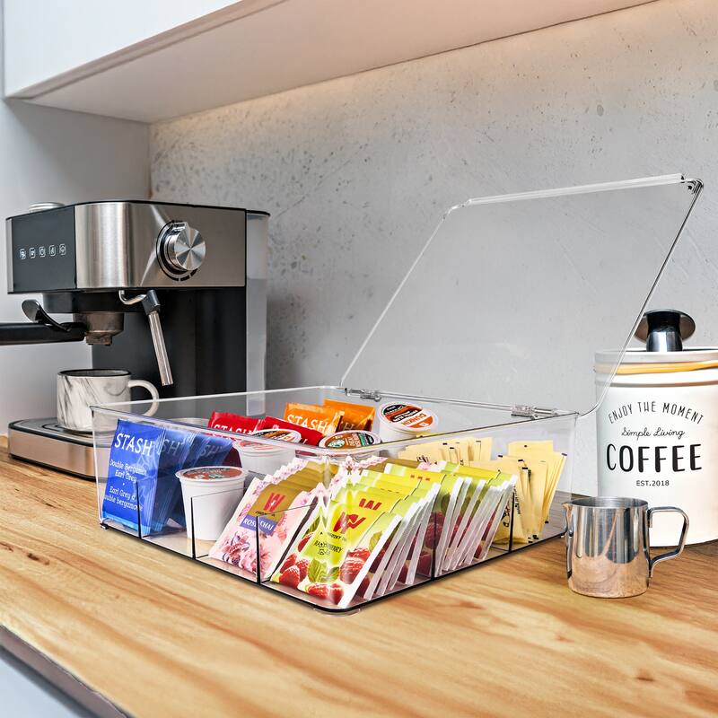 Sorbus Tea Bag Organizer, Stackable Tea Bag Storage Organizer with 12 Compartments and Hinged Lid