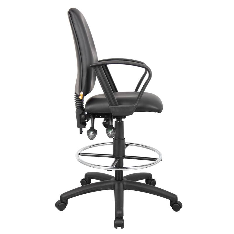 Reza Rolling Drafting Armchair, Footring, Black Faux Leather, Swivel