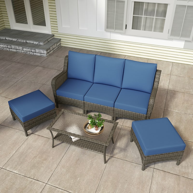 6 Pieces Outdoor Rattan Patio Furniture Set