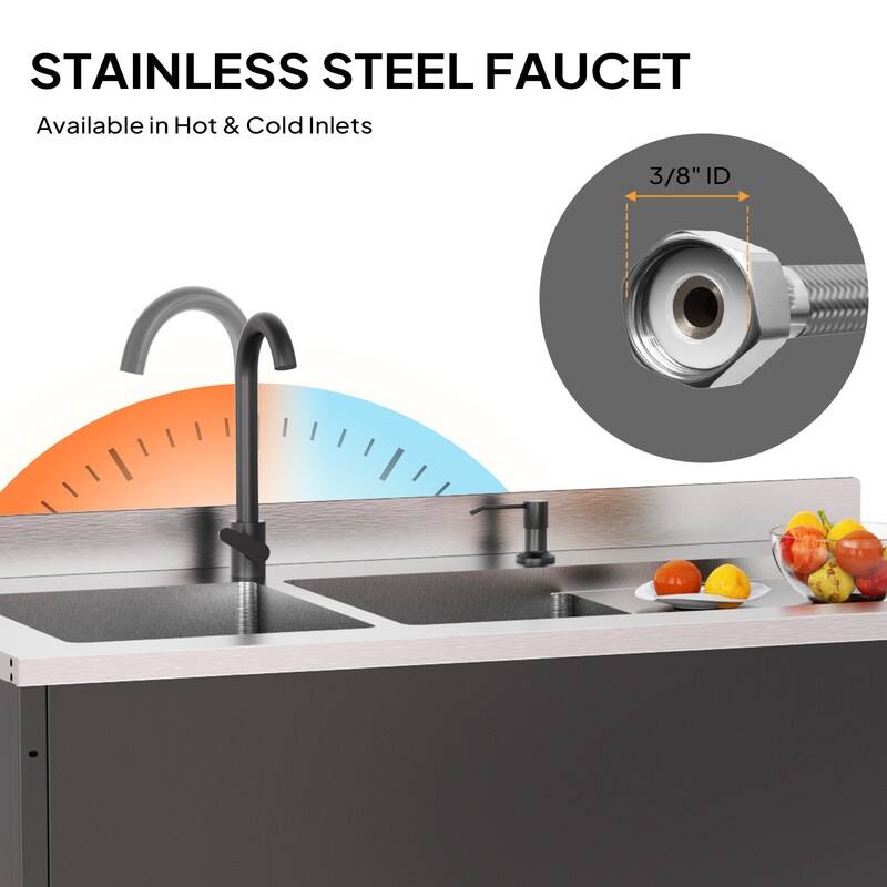 47.5 In.Heavy-Duty Freestanding Stainless Steel Double Bowl Utility Sink With Faucet