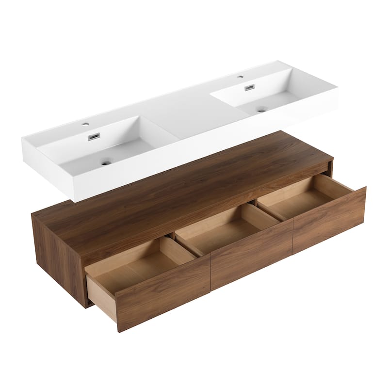 BNK 30/60 inch Floating Single/Double Sink Bathroom Vanity with Soft Close Drawer