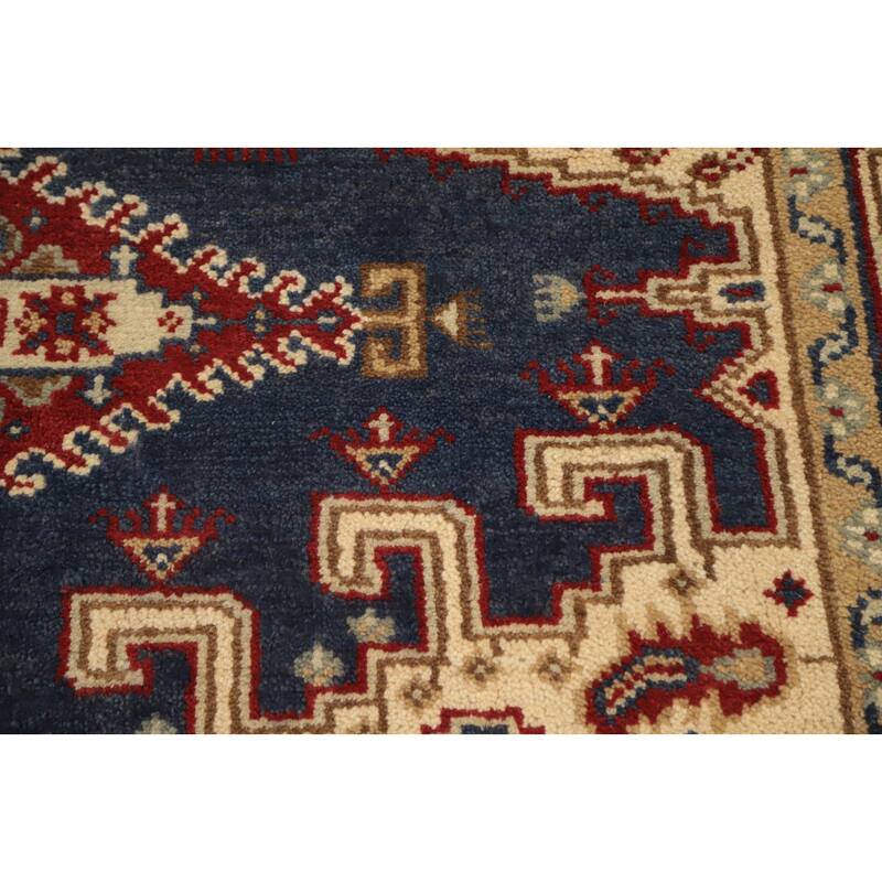 Hand Knotted Oriental 100% Wool Carpet Traditional Geometric Navy Blue & Blues Viss Area Rug - 8' 10'' X 5' 11''