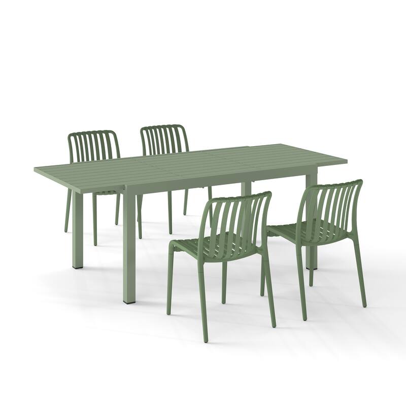 Outdoor Dining Set 5-Piece Stackable Plastic Lightweight Dining Chair and Extendable Dining Table