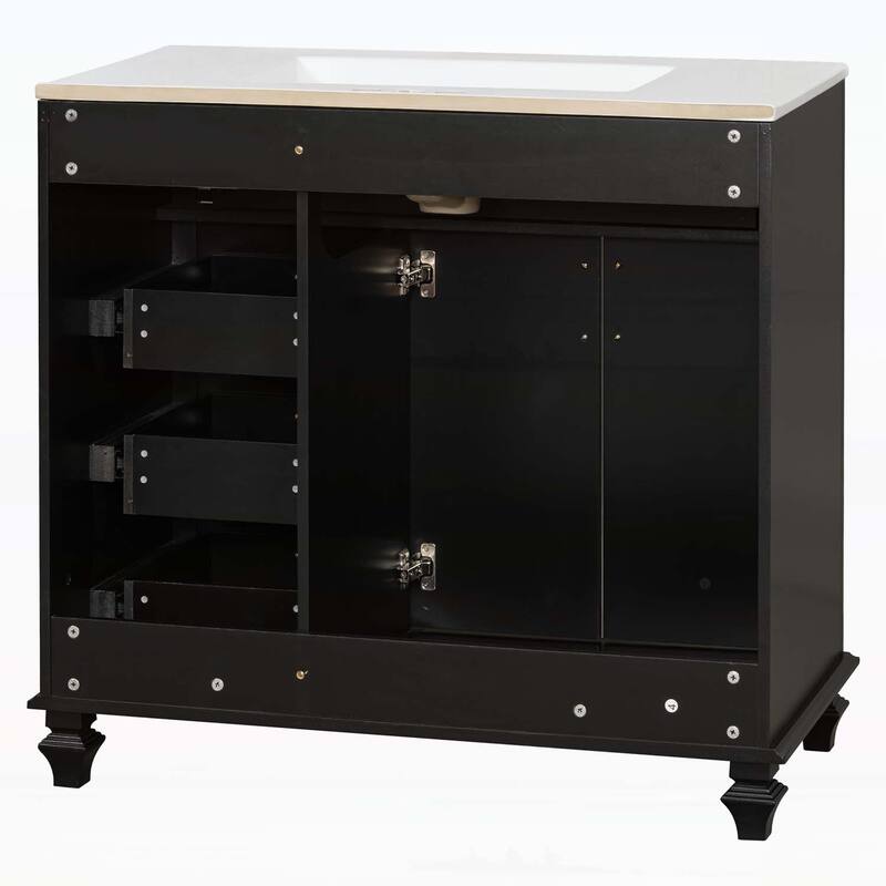 Freestanding Vanity Set with Flip-Out Drawer,3 Drawers,2 Soft-Close Doors