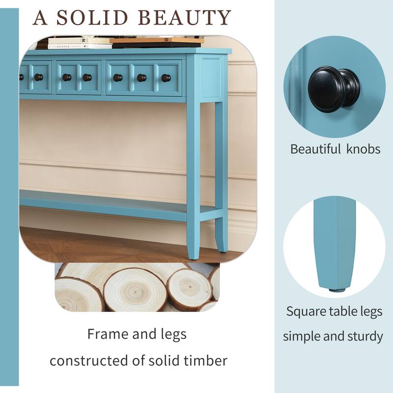 Modern Long Console Table Sofa Table with Drawers and Bottom Shelf
