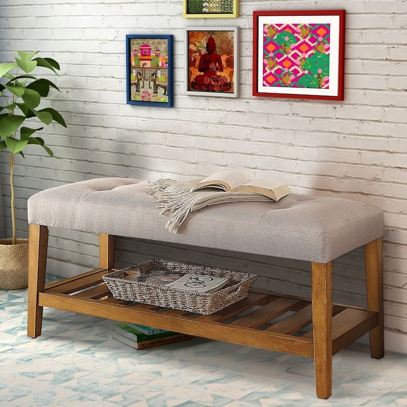 Wooden Bench, Light Gray & Oak - 18 H x 16 W x 40 L Inches