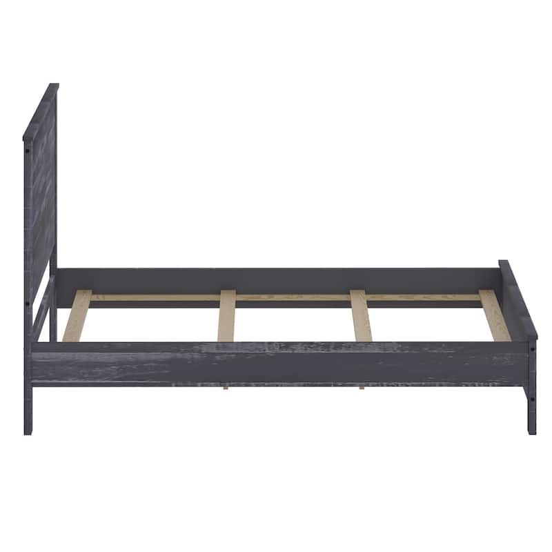 Twin Size Solid Wood Panel Bed with Headboard and Under-Bed Storage