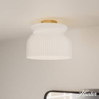 Hunter + Jasmine Roth Harlowe Luxe Gold w/ Cased White Glass 1-Light Flush Mount Ceiling Light - Transitional, Modern