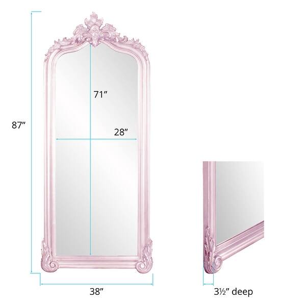 dimension image slide 9 of 15, Allan Andrews Rectangular Oversized Full-Length Floor Mirror with Arched Wood Frame - 87"H x 38"W