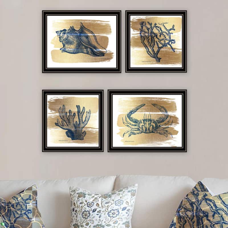 4-Piece Framed Wall Art Set - Gold Sea Collection, Black Frame