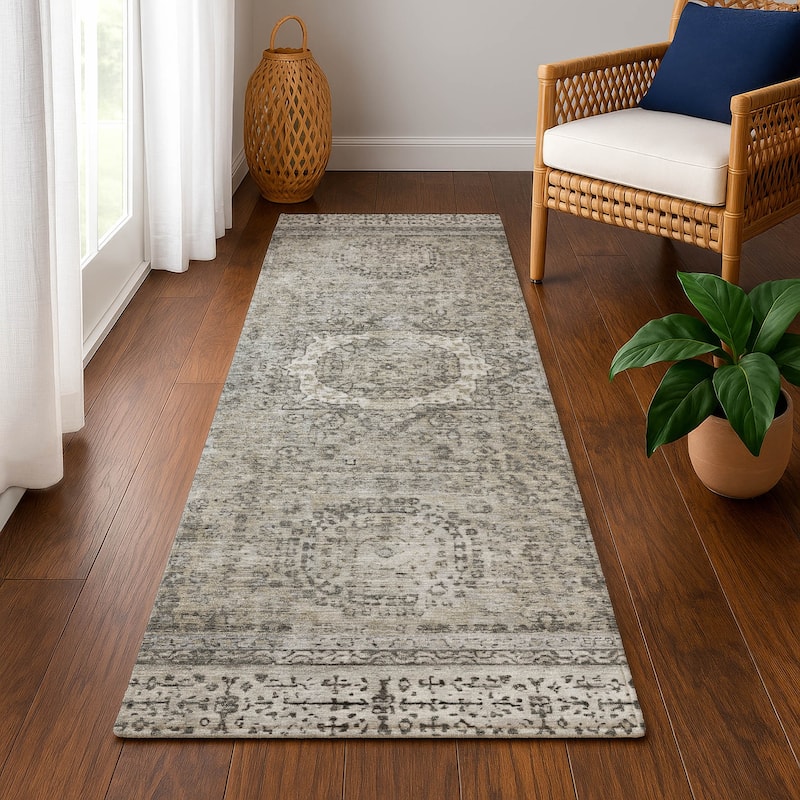 Premium Washable Super Soft Vintage Traditional Mayfield Rug - Pewter - 2'3" x 7'6"
