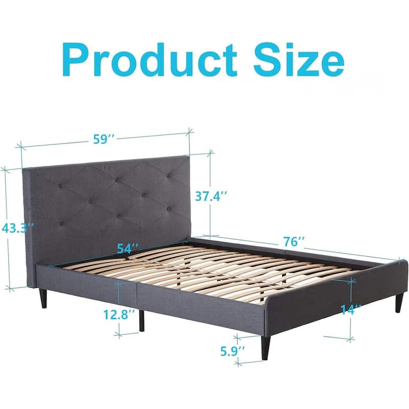 Twin Bed Frame Upholstered Platform with Headboard and Strong Wooden Slats,No Box Spring Needed, Easy Assembly