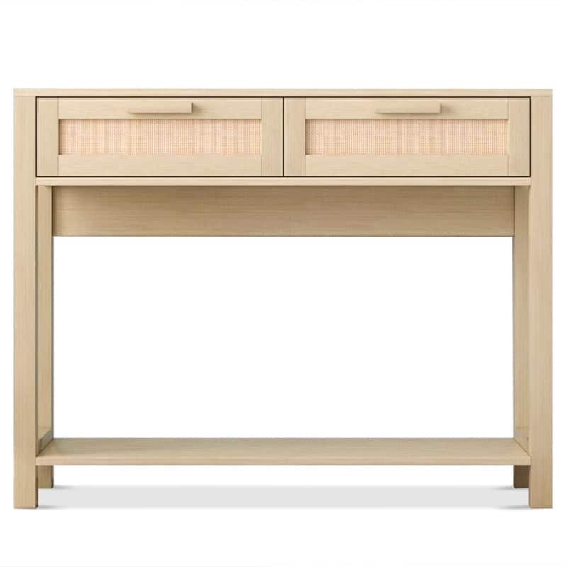 39.4" Rattan Console Table with 2 Drawers Entryway Table