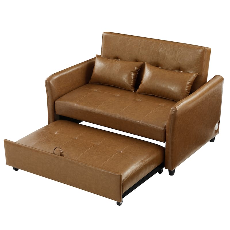 Convertible Sleeper Sofa Bed, 3-in-1 Adjustable Sofa Bed with USB Ports, Upholstered Loveseat Sofa with Armrest