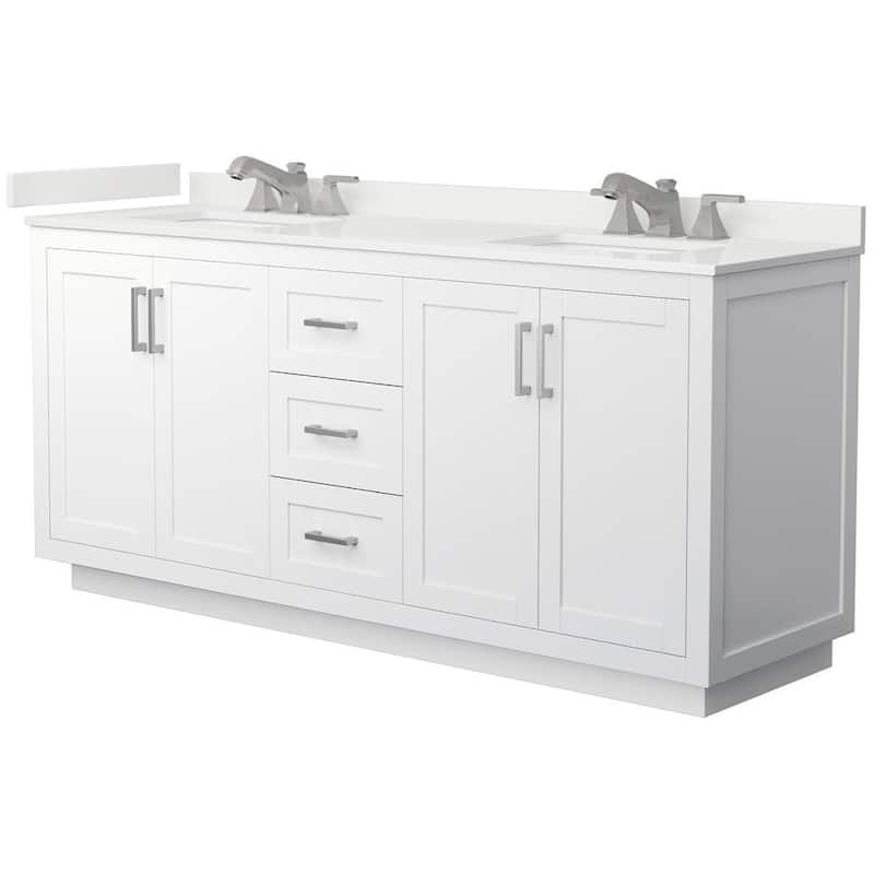 Wyndham Collection WCF292972D-QTZ-US3MXX Miranda 72" Free Standing - White / White Quartz Top / Brushed Nickel Hardware