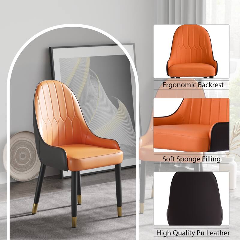 Simple Meeting Room Chair Vanity Chair Set of 2, Leather Side Chair Dining Chair Office Chair with Metal Legs