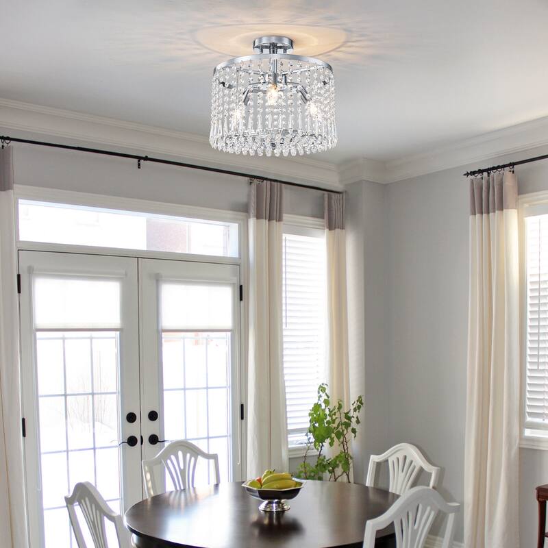Modern Crystal Semi-Flush Mount Ceiling Light with E12 Sockets - Dia.13.77-in