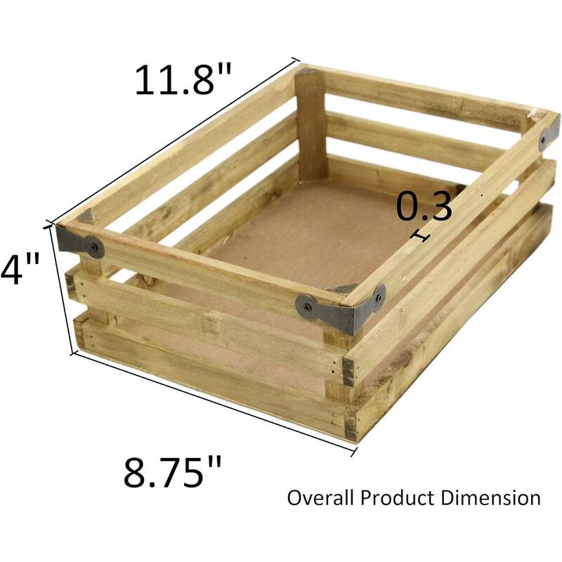 Natural wood crate with metal corner design - ABN5E016-NTRL